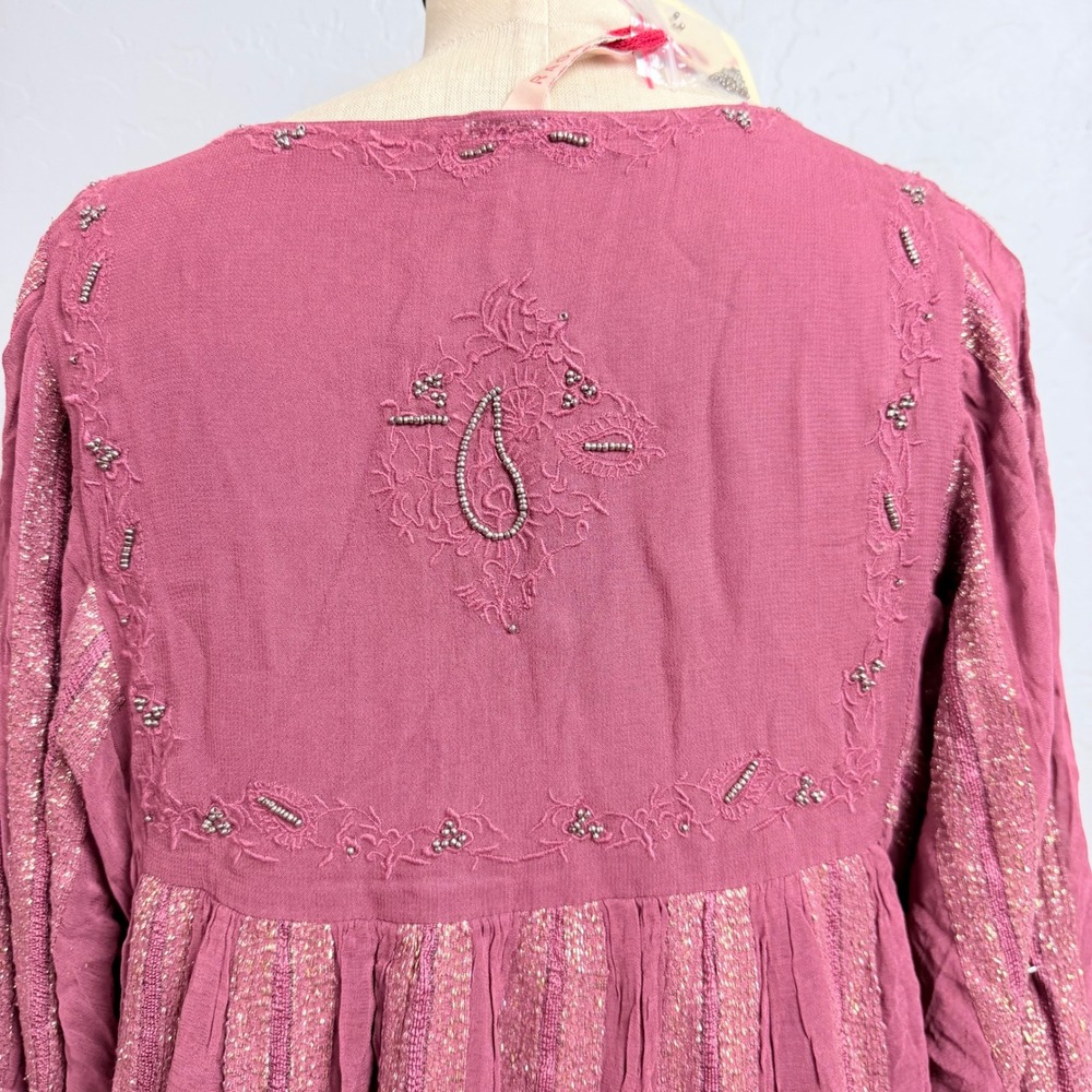NWT Raga Women Small Plum Purple Beaded Metallic Stripe Babydoll Mini Dress Boho - Picture 7 of 12